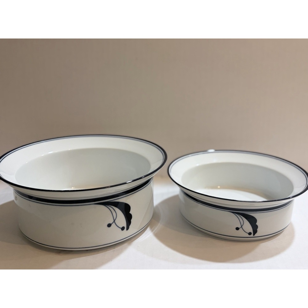 Dansk Flora Bayberry Bowl Set of 2 White/Blue Rim Floral Microwave/Oven Safe